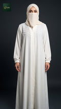 Front-Open Handcrafted Cutdana Chevron Pintex Abaya | Premium Nida Colored Cutdana Handwork Abaya