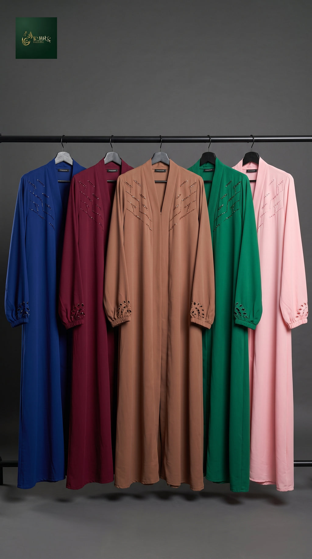 Front-Open Handcrafted Cutdana Chevron Pintex Abaya | Premium Nida Colored Cutdana Handwork Abaya