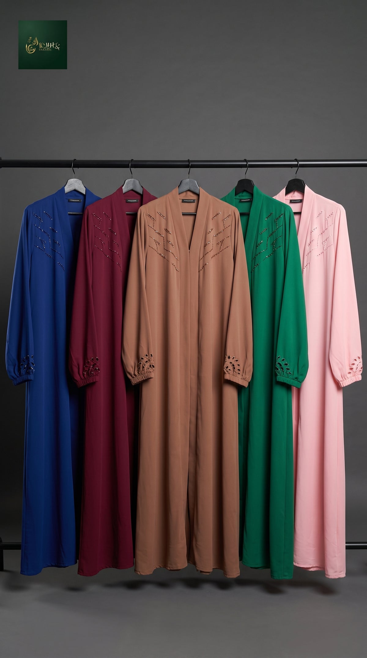 Front-Open Handcrafted Cutdana Chevron Pintex Abaya | Premium Nida Colored Cutdana Handwork Abaya