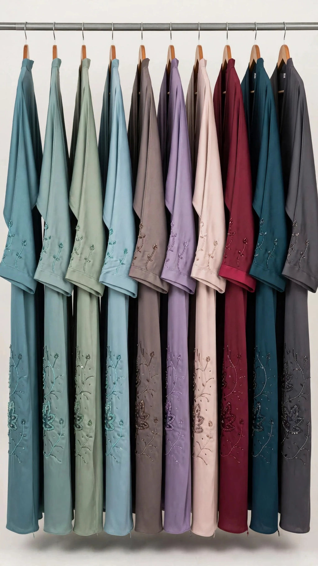 Front-Open Vine Cutdana Handwork Abaya | Premium Romantic Nida Handcrafted Cutdana Colored Abaya