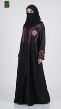 Front-Open Star Flower Stone Embroidery Abaya | Premium Romantic Nida Stonework Abaya