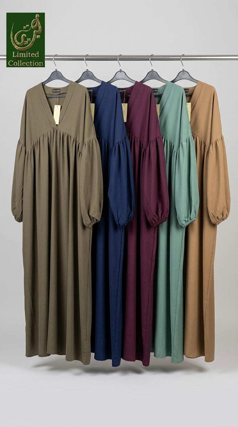 Front-Closed Pleated Maxi Abaya | Premium Romantic Nida V-Neck Maxi Abaya with Pleats