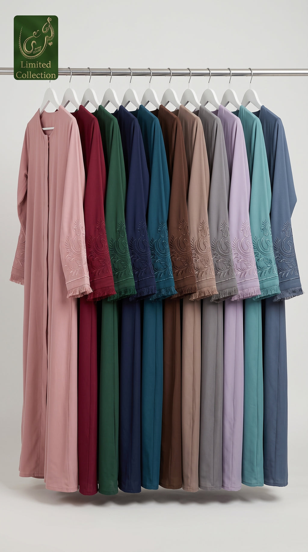 Front-Open Cutdana Handwork Abaya | Premium Romantic Nida Abaya with Handcrafted Cutdana on Sleeves