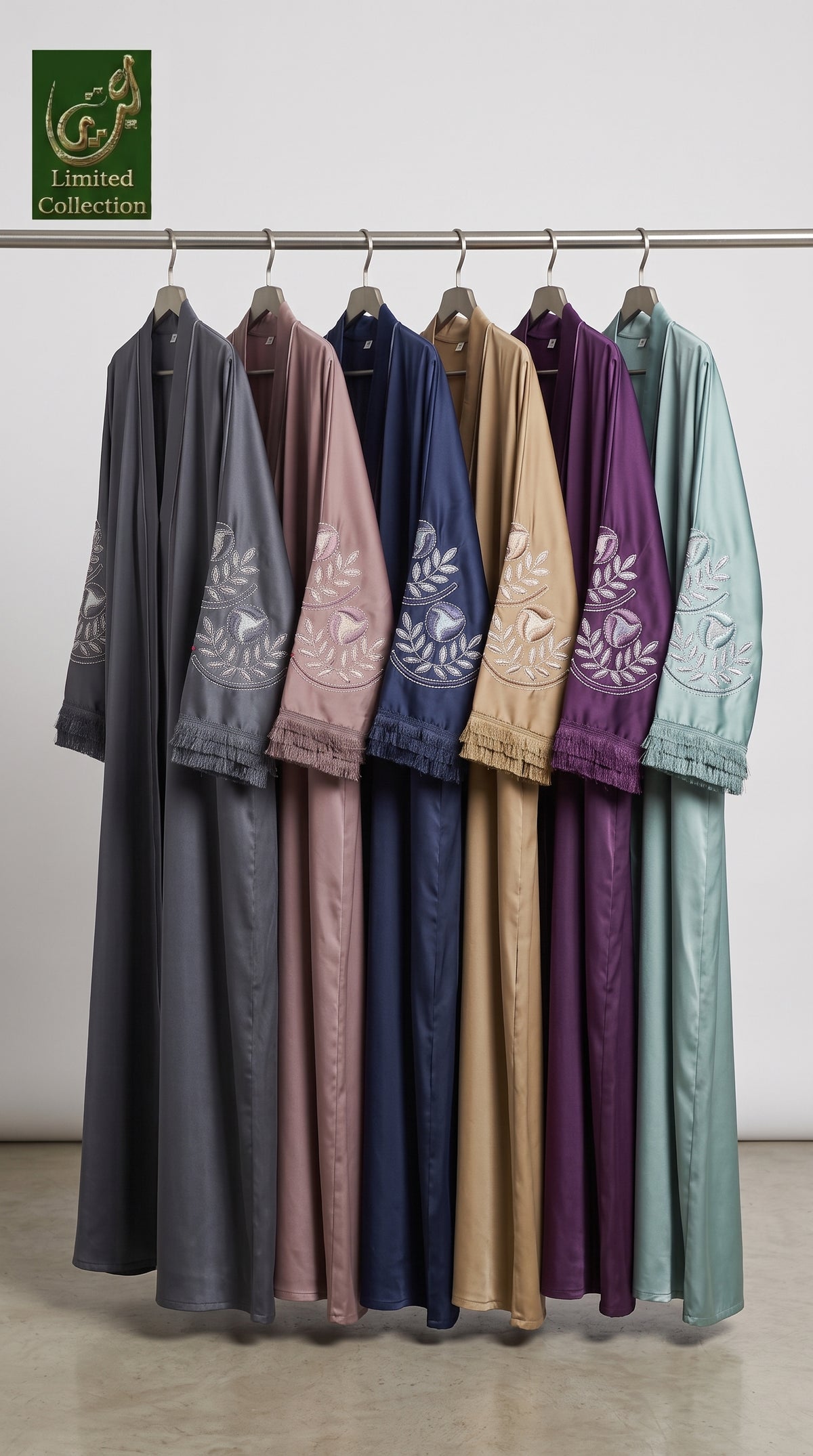 Front-Open Stone Embroidered Abaya with Fringed Cuffs | Premium Romantic Nida Stonework Abaya