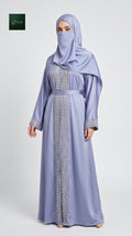 Front-Open Dubai Style Stone-Embroidered Abaya with Belt | Premium Romantic Nida Stonework Abaya with Belt