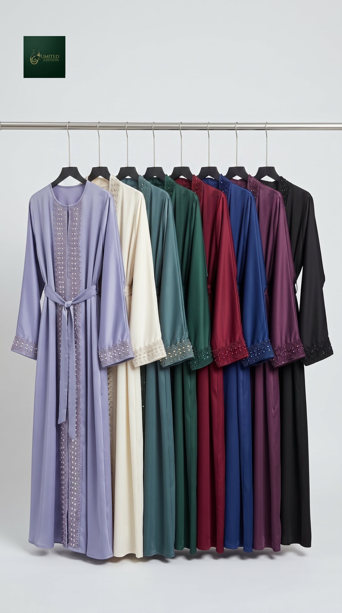 Front-Open Dubai Style Stone-Embroidered Abaya with Belt | Premium Romantic Nida Stonework Abaya with Belt
