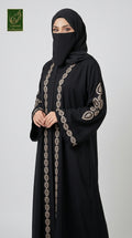 Front-Open High-Neck Stone-Studded Abaya | Premium Nida Teardrop Stonework Abaya