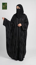 Front-Open Line Stonework Butterfly Abaya | Premium Nida Stonework Butterfly Black Abaya