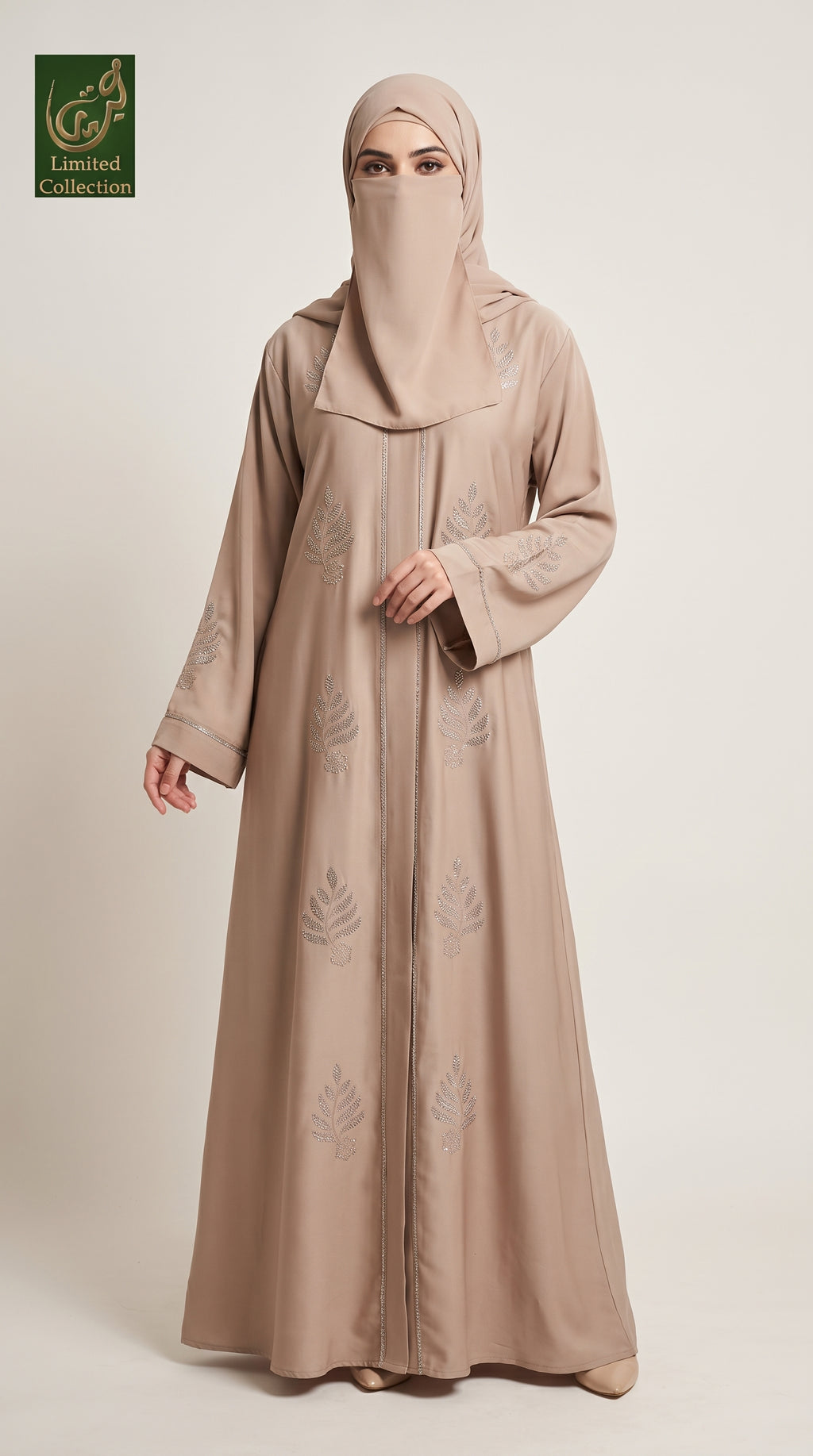 Front-Open Scattered Fern Stonework Abaya | Premium Nida Stonework Colorful Abaya