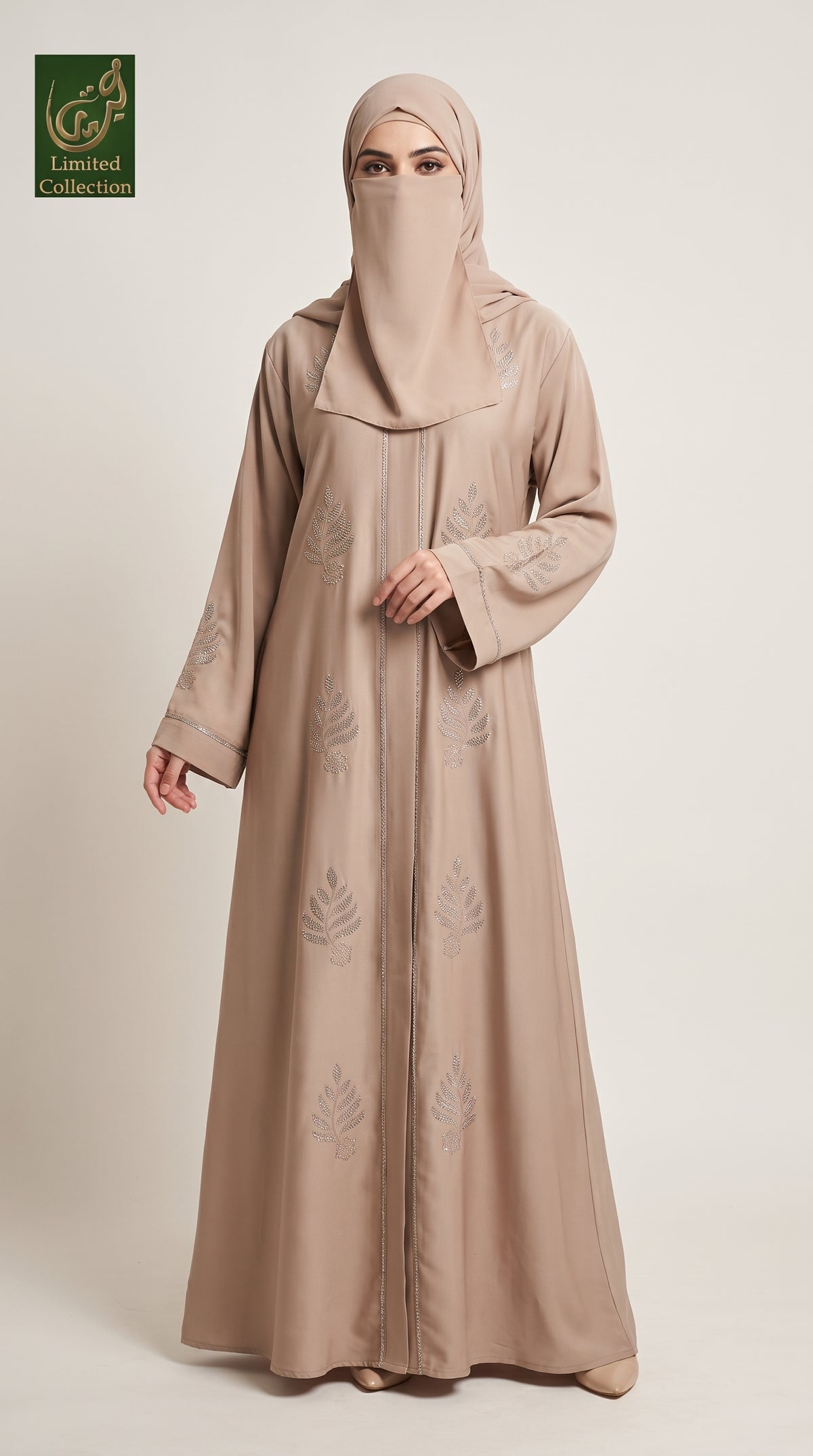 Front-Open Scattered Fern Stonework Abaya | Premium Nida Stonework Colorful Abaya