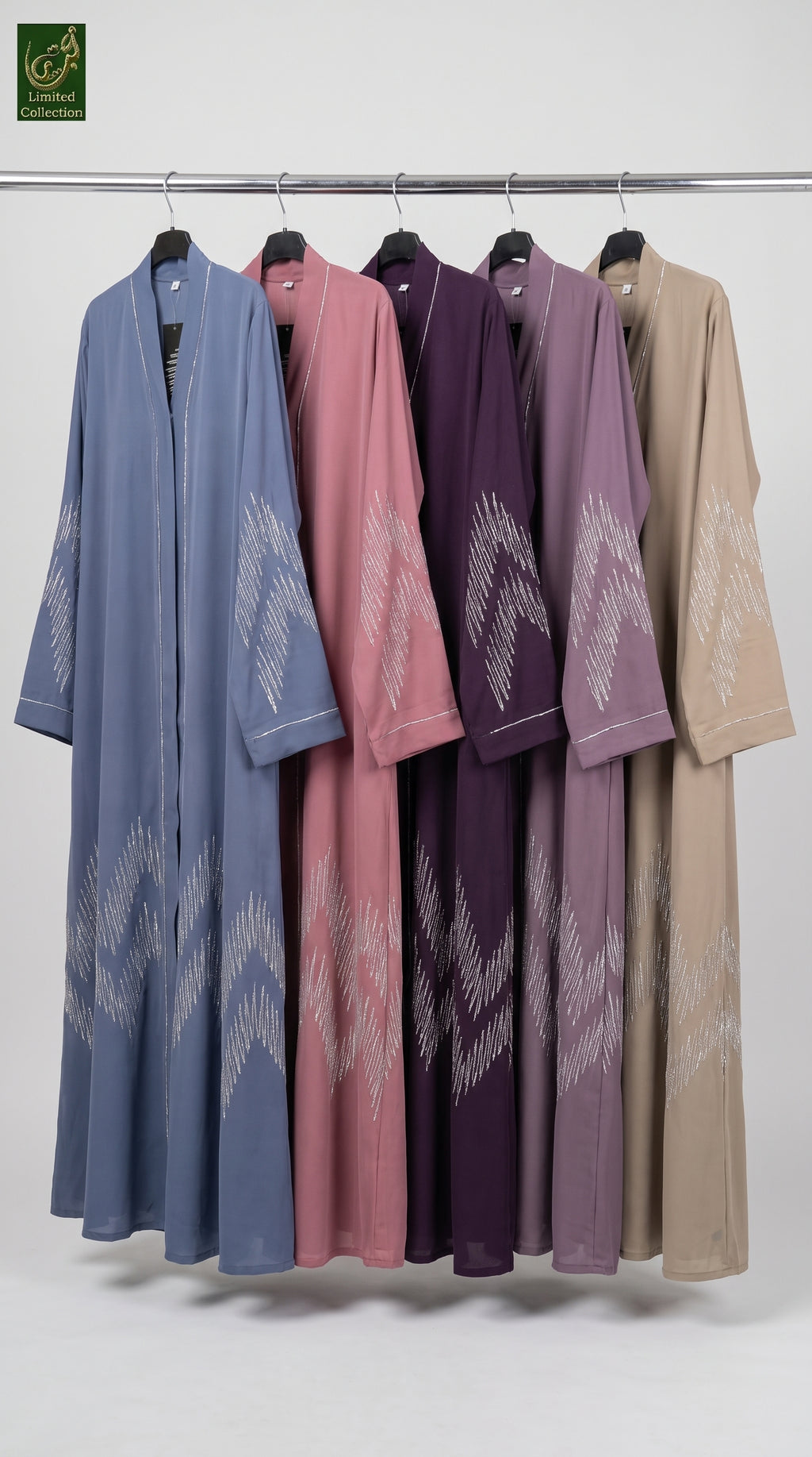 Front-Open Zig-Zac Stone Embellished Abaya | Premium Nida Stonework Abaya with Scarf