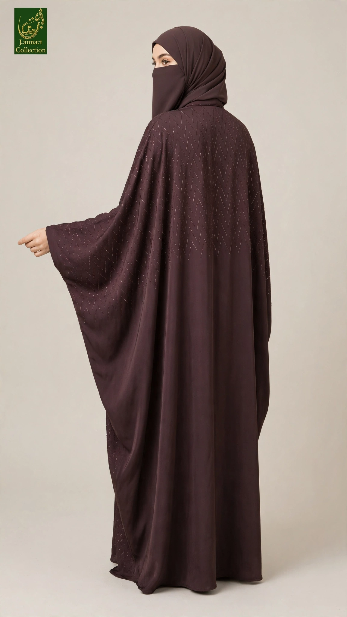 Front-Open Zigzag Stone-Studded Butterfly Colored Abaya | Premium Nida Stonework Butterfly Abaya