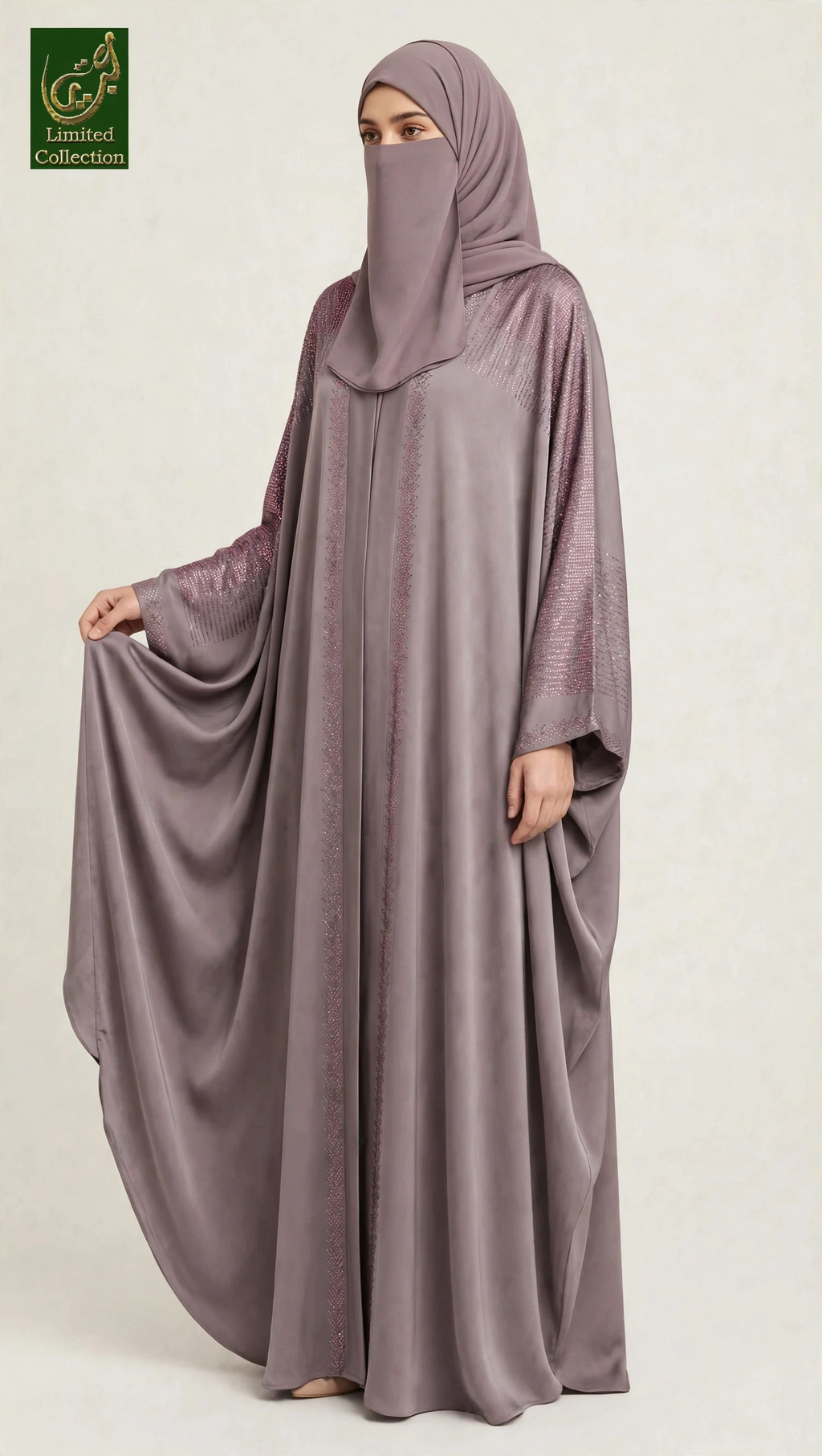 Front-Open Sparkling Stonework Butterfly Abaya | Premium Romantic Nida Stone-Studded Butterfly Abaya