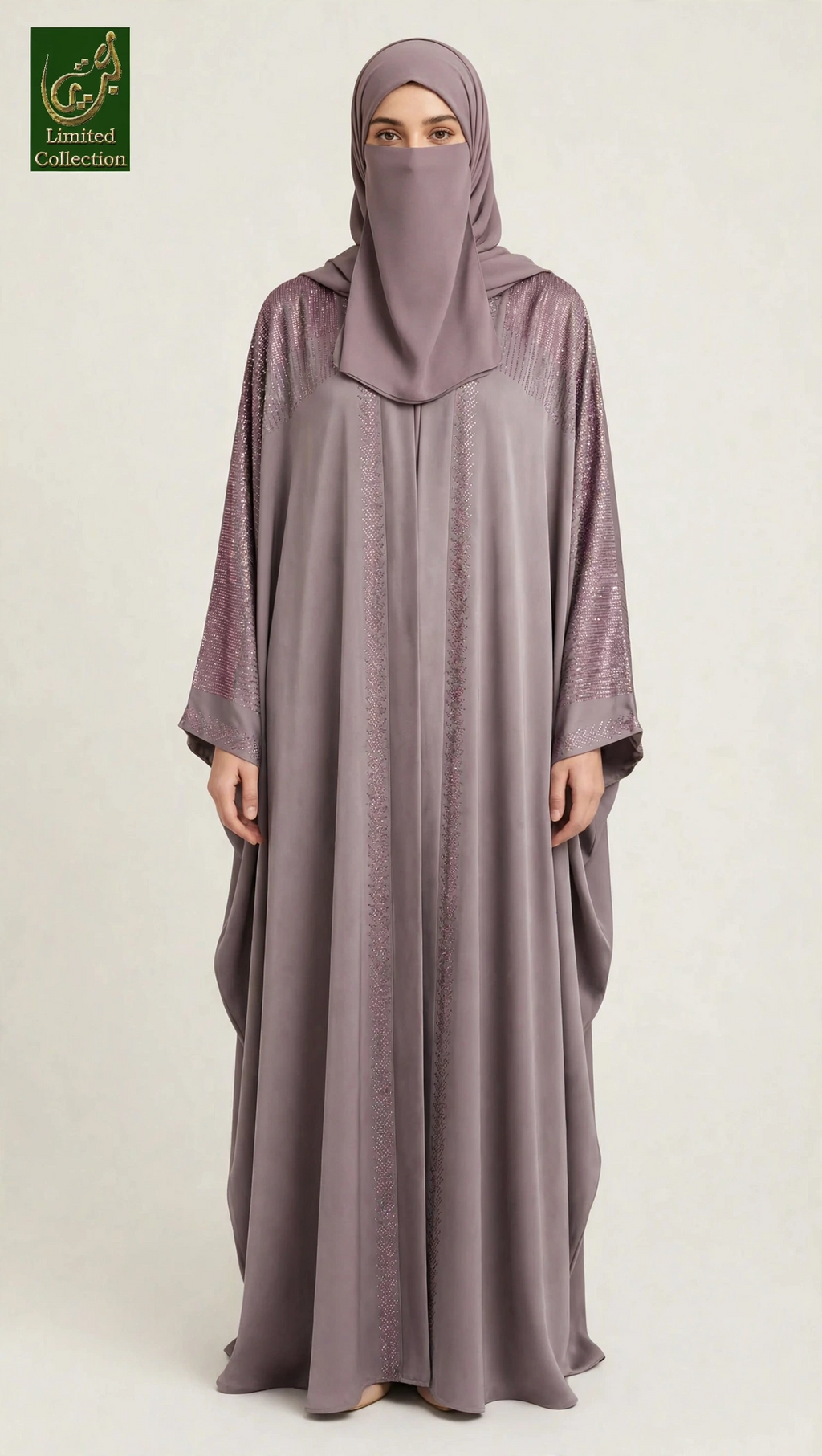 Front-Open Sparkling Stonework Butterfly Abaya | Premium Romantic Nida Stone-Studded Butterfly Abaya