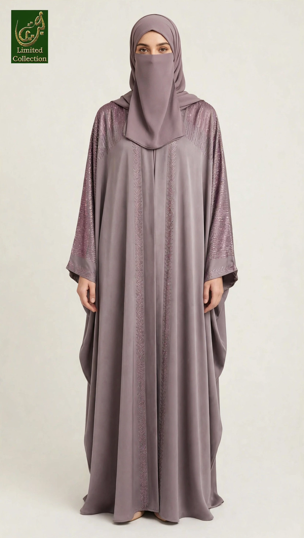 Front-Open Sparkling Stonework Butterfly Abaya | Premium Romantic Nida Stone-Studded Butterfly Abaya