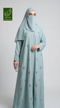 Front-Open Scattered Heart Stonework Embroidery Abaya | Premium Romantic Nida Embroidered Stonework Abaya