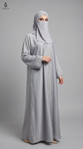 Front-Open Abaya with Chevron Stonework Embroidery | Premium Romantic Nida Embroidered Stonework Abaya