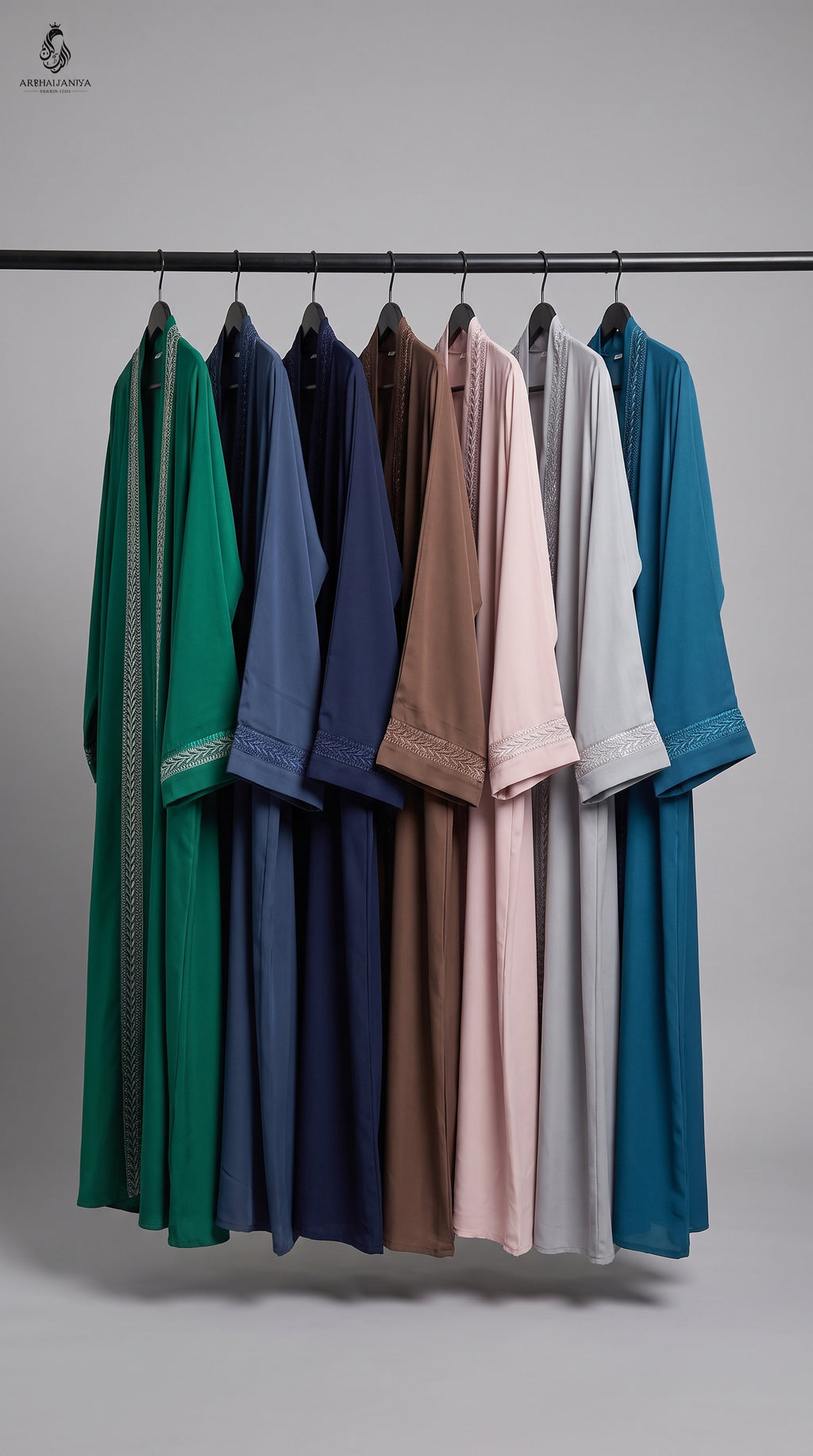 Front-Open Abaya with Chevron Stonework Embroidery | Premium Romantic Nida Embroidered Stonework Abaya