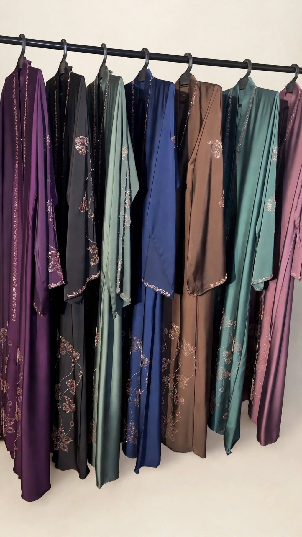 Front-Open Embroidered Stonework Border Abaya | Premium Romantic Nida Embroidered Stonework Colorful Abaya