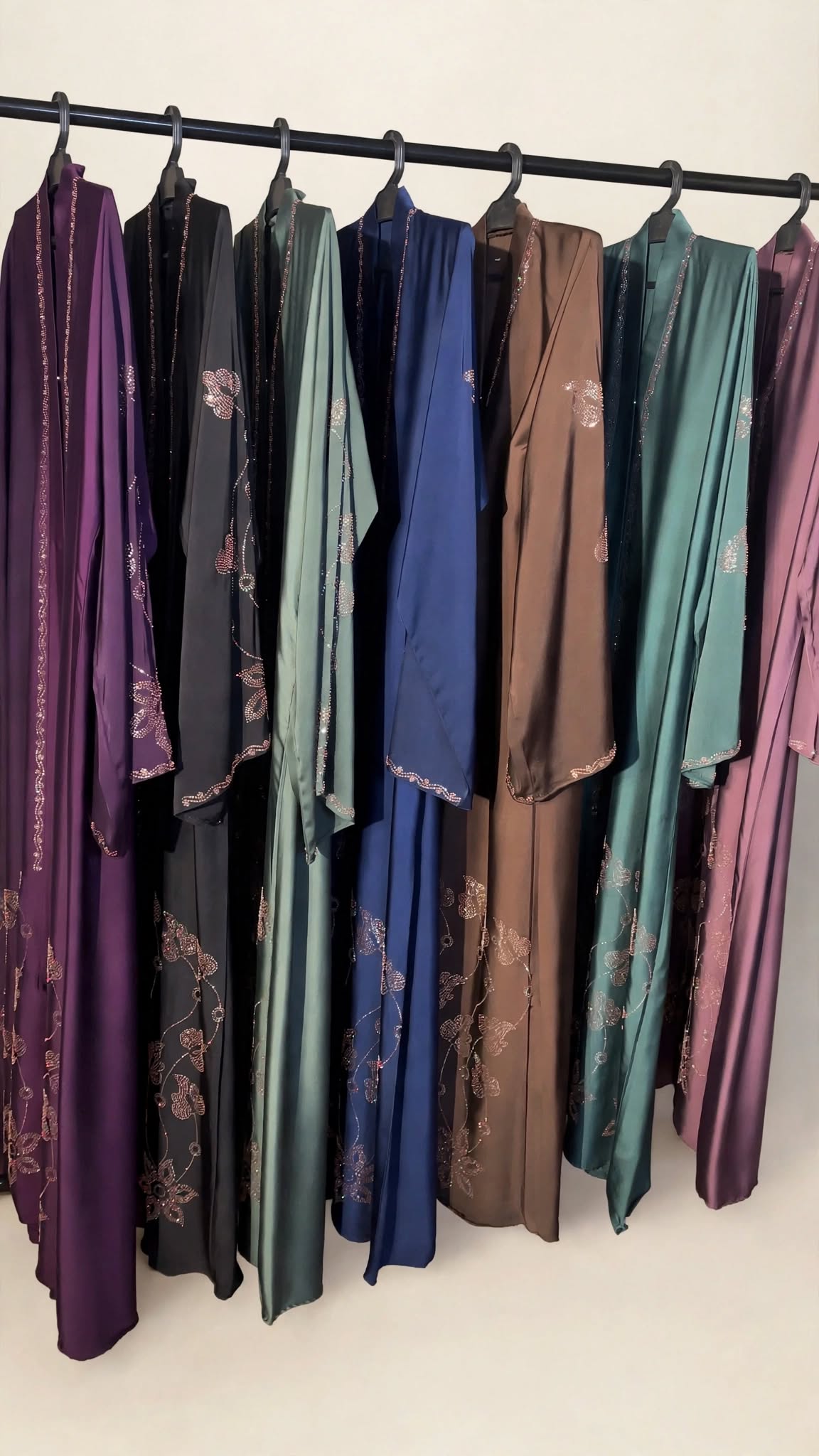 Front-Open Embroidered Stonework Border Abaya | Premium Romantic Nida Embroidered Stonework Colorful Abaya
