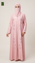 Front-Open Jeweled Vine Stonework Embroidered Abaya | Premium Romantic Nida Abaya with Stone Embellished Embroidery