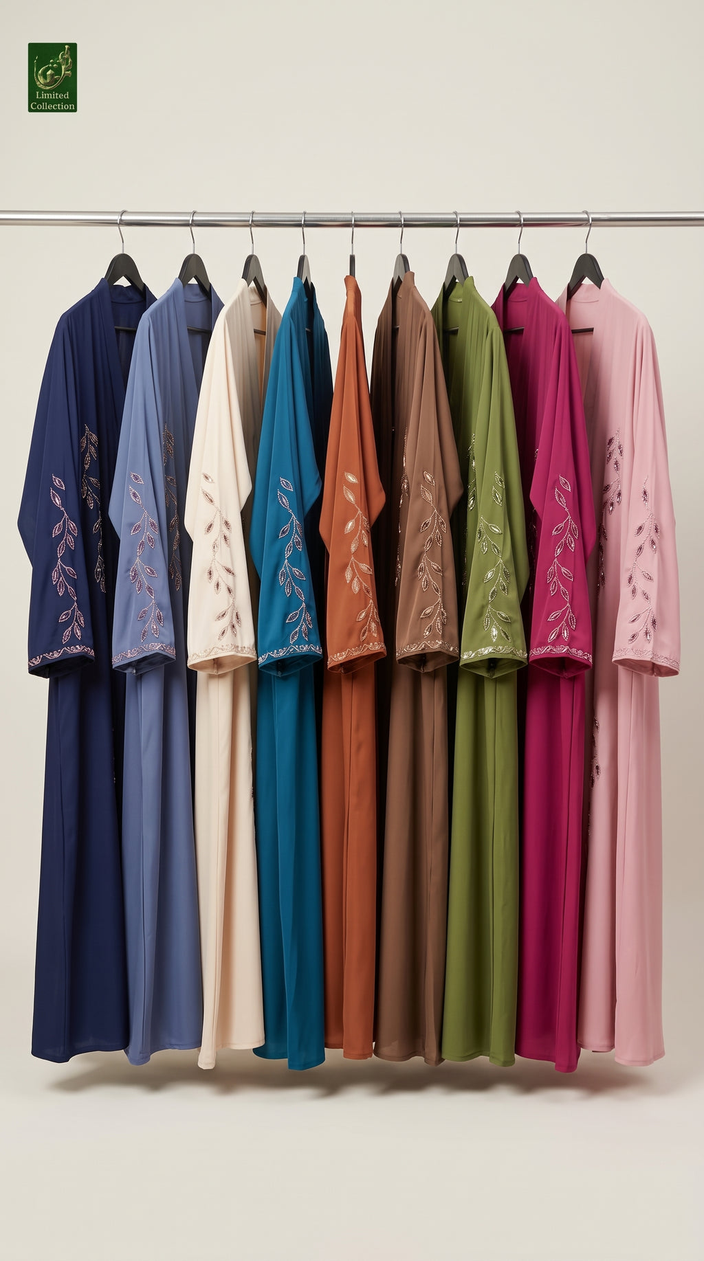 Front-Open Jeweled Vine Stonework Embroidered Abaya | Premium Romantic Nida Abaya with Stone Embellished Embroidery