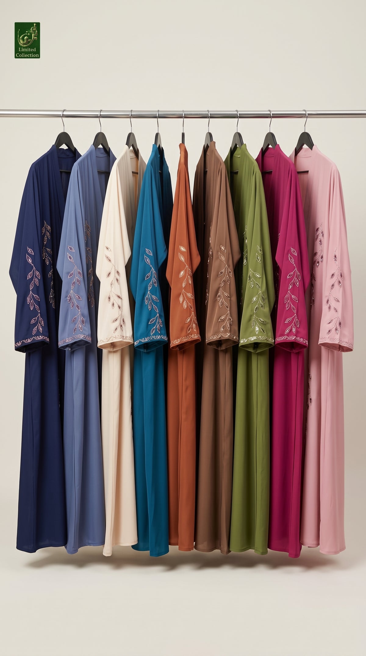 Front-Open Jeweled Vine Stonework Embroidered Abaya | Premium Romantic Nida Abaya with Stone Embellished Embroidery