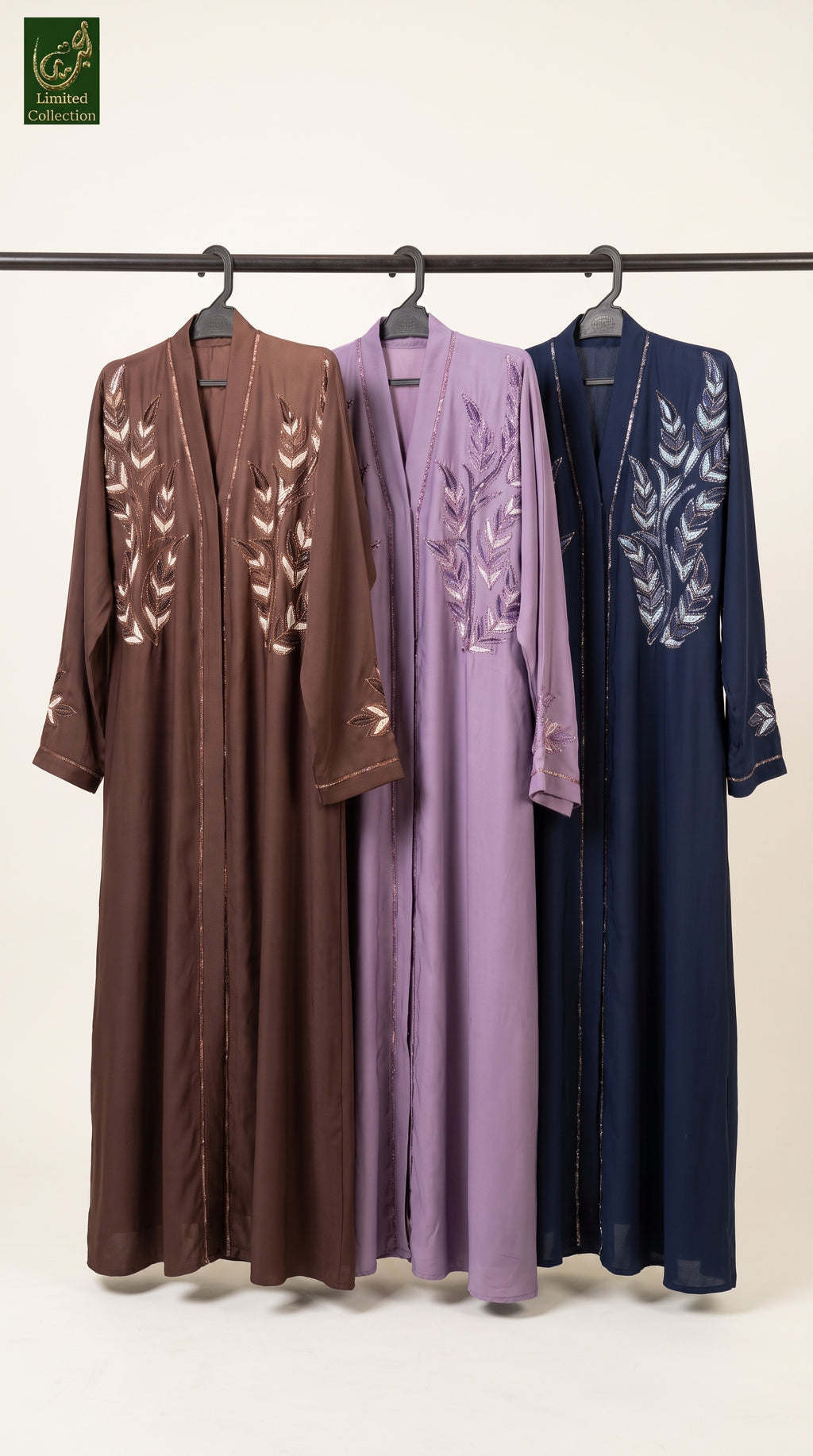 Front Open Leafy Embroidery Stonework Abaya | Premium Romantic Nida Stone-Studded Embroidered Abaya