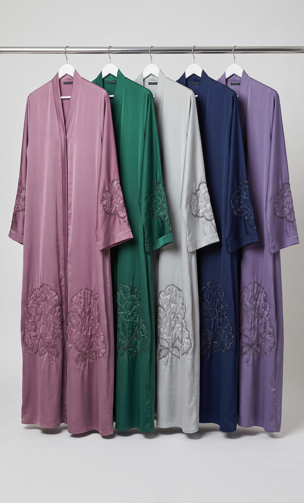 Front-Open Camellia Blossom Handcrafted Tissue Cutdana | Premium Romantic Nida Handmade Cutdana Abaya