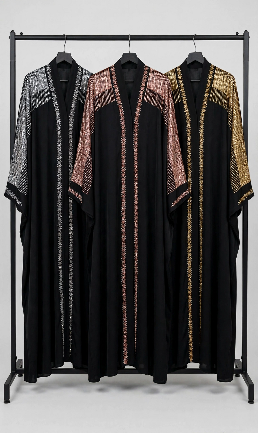 Front-Open Metallic Stone-Studded Luxurious Abaya | Premium Romantic Nida Stonework Abaya