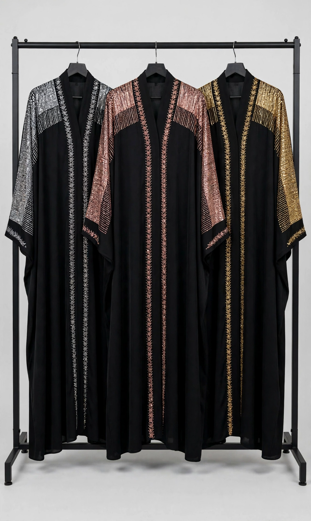 Front-Open Metallic Stone-Studded Luxurious Abaya | Premium Romantic Nida Stonework Abaya